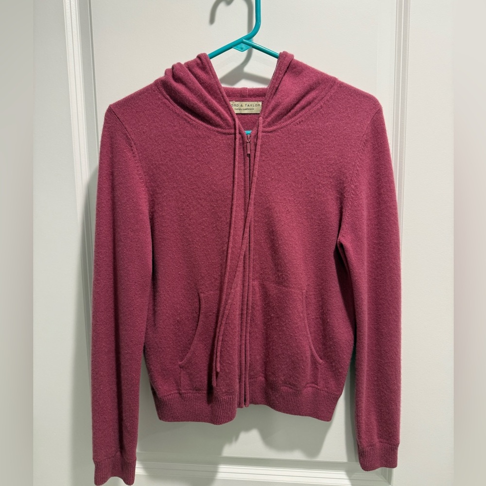 Lord & Taylor 100% Cashmere Zip Hoodie XS Pink Two Ply